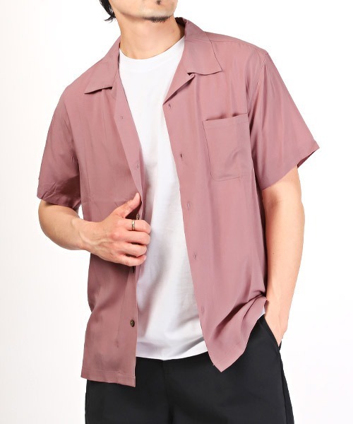 LUXSTYLE(ラグスタイル)の「レーヨン無地アロハシャツ(シャツ/ブラウス・メンズ・ネイビー/カーキ/アイボリー/ピンク・L/M/XL)」の4枚目の写真