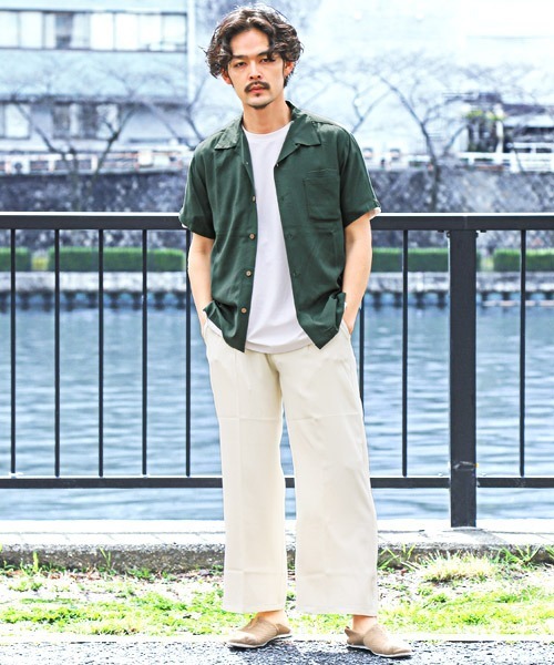 LUXSTYLE(ラグスタイル)の「レーヨン無地アロハシャツ(シャツ/ブラウス・メンズ・ネイビー/カーキ/アイボリー/ピンク・L/M/XL)」の17枚目の写真