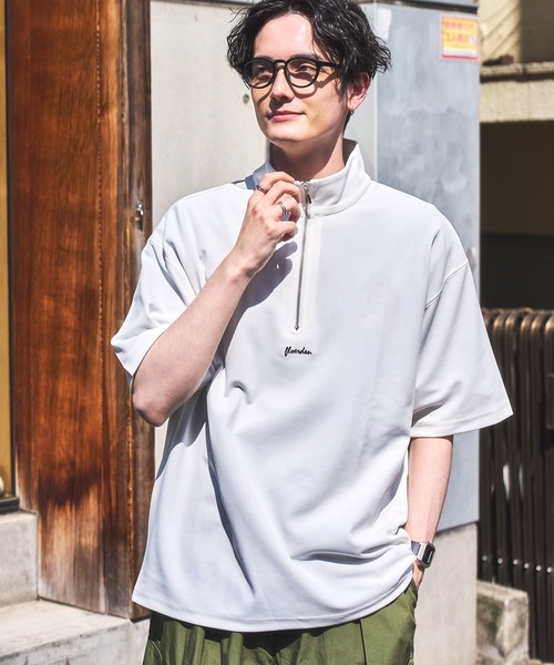 RAGEBLUE(レイジブルー)の「プチ刺繍/ジョーゼットハーフジップTシャツ(Tシャツ/カットソー・メンズ・ブルー/ホワイト/ライトブルー/ブラック/グリーン・MEDIUM/LARGE)」の6枚目の写真