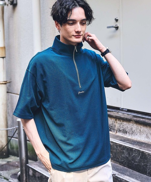 RAGEBLUE(レイジブルー)の「プチ刺繍/ジョーゼットハーフジップTシャツ(Tシャツ/カットソー・メンズ・ブルー/ホワイト/ライトブルー/ブラック/グリーン・MEDIUM/LARGE)」の11枚目の写真