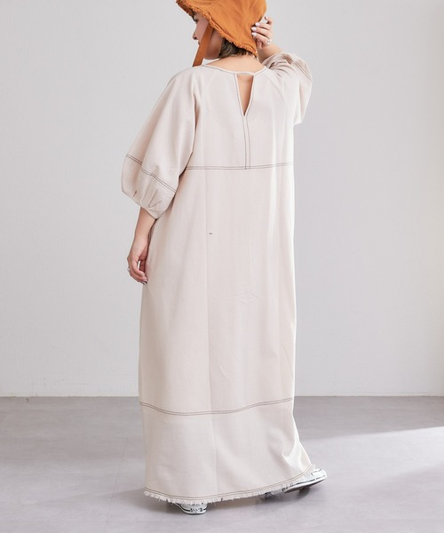 CIAOPANIC TYPY（チャオパニックティピー）の「【india】配色ステッチボリュームスリーブワンピ（ワンピース・レディース・グレー/ブラック/アイボリー/ベージュ・ONE SIZE）」の8枚目の写真