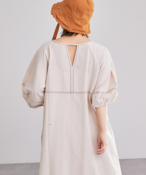 CIAOPANIC TYPY（チャオパニックティピー）の「【india】配色ステッチボリュームスリーブワンピ（ワンピース・レディース・グレー/ブラック/アイボリー/ベージュ・ONE SIZE）」の12枚目の写真