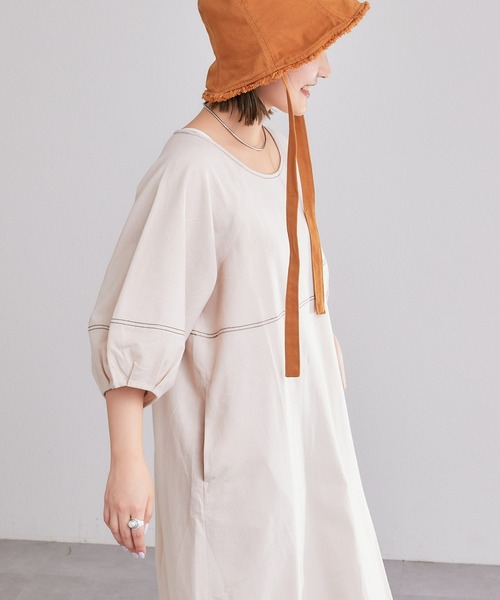 CIAOPANIC TYPY（チャオパニックティピー）の「【india】配色ステッチボリュームスリーブワンピ（ワンピース・レディース・グレー/ブラック/アイボリー/ベージュ・ONE SIZE）」の14枚目の写真