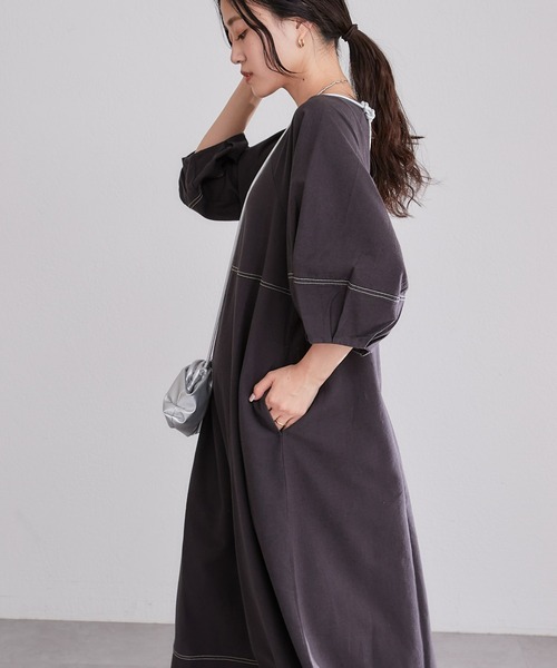 CIAOPANIC TYPY（チャオパニックティピー）の「【india】配色ステッチボリュームスリーブワンピ（ワンピース・レディース・グレー/ブラック/アイボリー/ベージュ・ONE SIZE）」の20枚目の写真