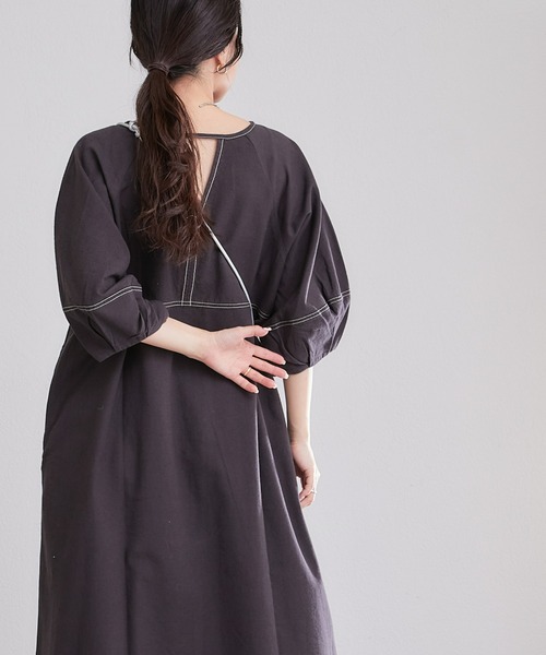 CIAOPANIC TYPY（チャオパニックティピー）の「【india】配色ステッチボリュームスリーブワンピ（ワンピース・レディース・グレー/ブラック/アイボリー/ベージュ・ONE SIZE）」の21枚目の写真