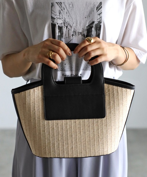 GUSCIO(グッシオ)の「【グッシオベーシック】PUレザー切替カゴバッグ(かごバッグ・レディース・ブラウン/アイボリー/オリーブ/ブラック・FREE)」の13枚目の写真