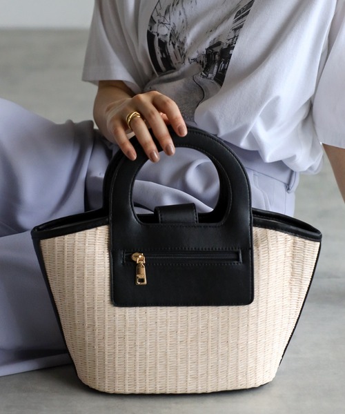 GUSCIO(グッシオ)の「【グッシオベーシック】PUレザー切替カゴバッグ(かごバッグ・レディース・ブラウン/アイボリー/オリーブ/ブラック・FREE)」の16枚目の写真