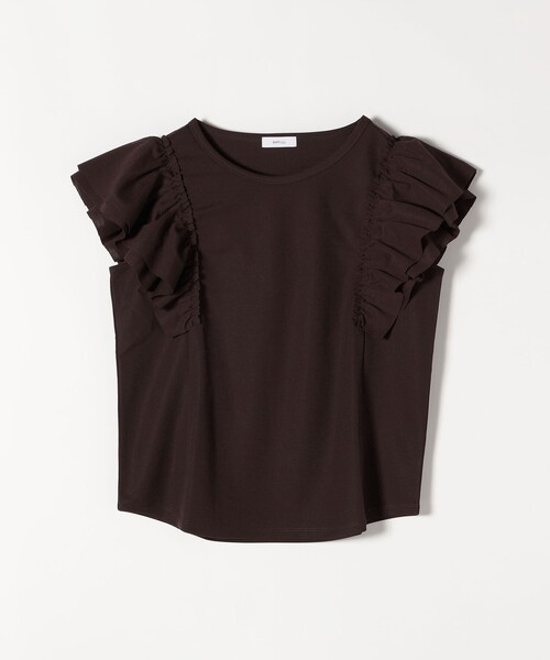 SHIPS any(シップス エニィ)の「SHIPS any:〈洗濯機可能〉カット フリルスリーブ TEE(Tシャツ/カットソー・レディース・ブラック/ブラウン・ONE SIZE)」の9枚目の写真