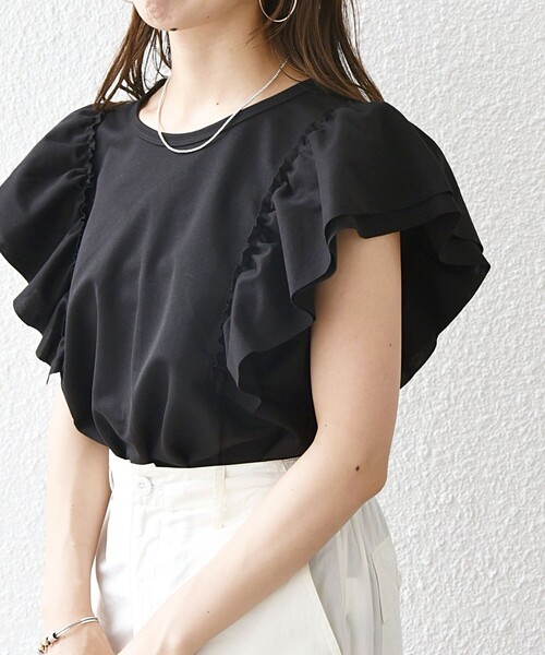 SHIPS any(シップス エニィ)の「SHIPS any:〈洗濯機可能〉カット フリルスリーブ TEE(Tシャツ/カットソー・レディース・ブラック/ブラウン・ONE SIZE)」の15枚目の写真