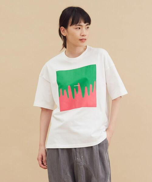 FRAPBOIS(フラボア)の「メルティーT(Tシャツ/カットソー・レディース・チャコールグレー/ホワイト/グリーン・1/2)」の2枚目の写真