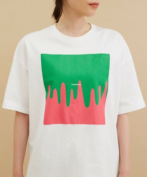 FRAPBOIS(フラボア)の「メルティーT(Tシャツ/カットソー・レディース・チャコールグレー/ホワイト/グリーン・1/2)」の4枚目の写真