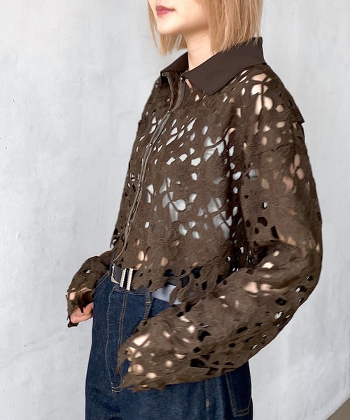 PAGEBOY(ページボーイ)の「レースエリツキカーディガン(カーディガン/ボレロ・レディース・ブラウン/オフホワイト/ブラック・FREE)」の14枚目の写真