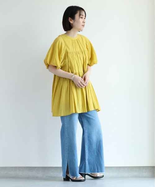 cepo（セポ）の「バンドカラー ティアードブラウス　２WAY（シャツ/ブラウス・レディース・イエロー/ブラック/オフホワイト・M）」の4枚目の写真