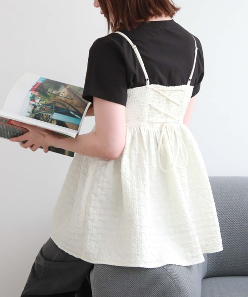 archives（アルシーヴ）の「ＢａｃｋレースＵＰエンボスキャミチュニック（シャツ/ブラウス・レディース・ピンク/ブラック/アイボリー・MEDIUM）」の2枚目の写真