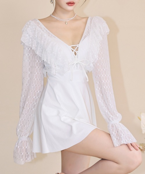 【セール】レディース水着 長袖ボレロレースアップワンピ風オールインワン（水着）｜TeddyShop（テディショップ）