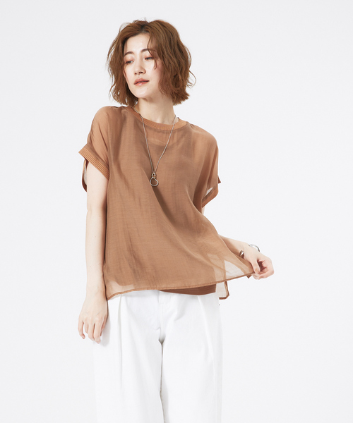 abahouse mavie（アバハウスマヴィ）の「シアーフレンチスリーブブラウス&タンクトップセット（Tシャツ/カットソー・レディース・ホワイト/ブラック/ブラウン系その他・フリー）」の3枚目の写真