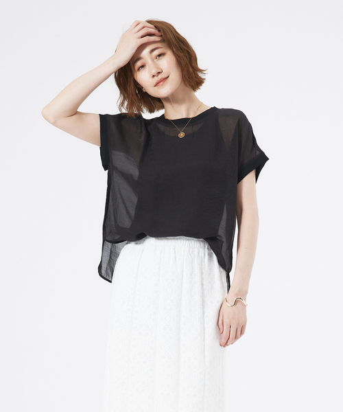 abahouse mavie（アバハウスマヴィ）の「シアーフレンチスリーブブラウス&タンクトップセット（Tシャツ/カットソー・レディース・ホワイト/ブラック/ブラウン系その他・フリー）」の2枚目の写真