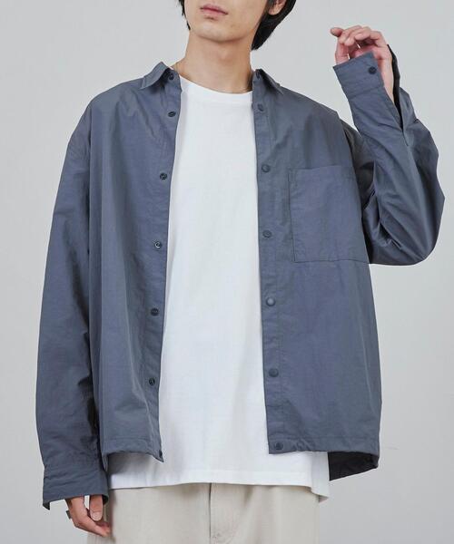 coen（コーエン）の「ナイロンワッシャーシャツジャケット（セットアップ対応）（シャツ/ブラウス・メンズ・ブラック/ダークグレー・S/M/L/XL）」の2枚目の写真