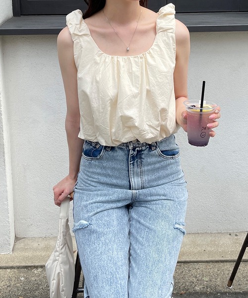 LE MORE（リモア）の「バルーンショートタンクブラウス（シャツ/ブラウス・レディース・ベージュ/アイボリー/ブラック・FREE）」の3枚目の写真