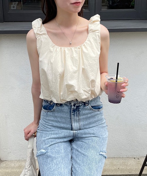 LE MORE（リモア）の「バルーンショートタンクブラウス（シャツ/ブラウス・レディース・ベージュ/アイボリー/ブラック・FREE）」の5枚目の写真