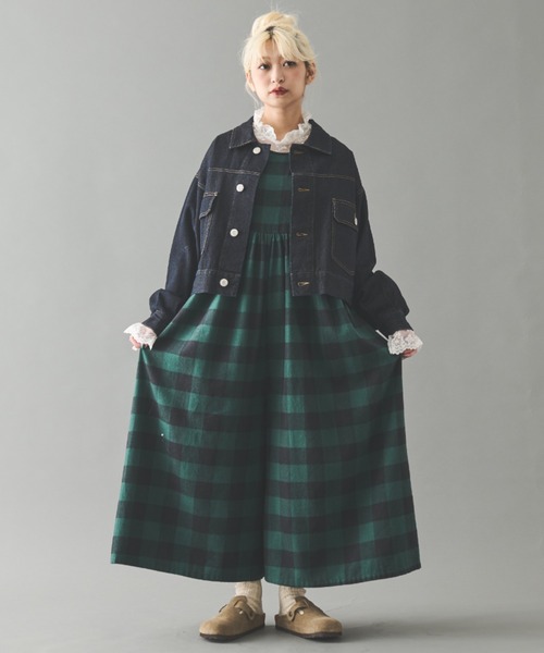 MERLOT（メルロー）の「ギンガムチェックオールインワン（つなぎ/オールインワン・レディース・グリーン/ブラック/ホワイト・FREE）」の3枚目の写真