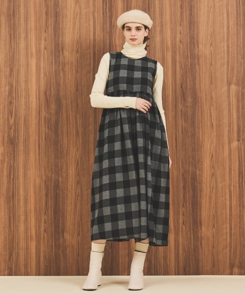 MERLOT（メルロー）の「ギンガムチェックオールインワン（つなぎ/オールインワン・レディース・グリーン/ブラック/ホワイト・FREE）」の4枚目の写真