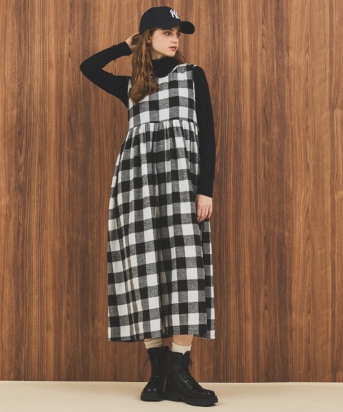MERLOT（メルロー）の「ギンガムチェックオールインワン（つなぎ/オールインワン・レディース・グリーン/ブラック/ホワイト・FREE）」の11枚目の写真