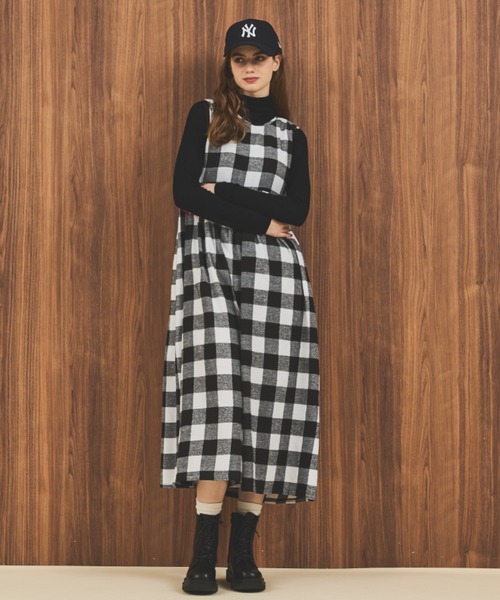 MERLOT（メルロー）の「ギンガムチェックオールインワン（つなぎ/オールインワン・レディース・グリーン/ブラック/ホワイト・FREE）」の13枚目の写真