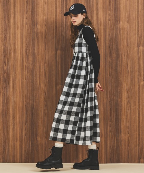 MERLOT（メルロー）の「ギンガムチェックオールインワン（つなぎ/オールインワン・レディース・グリーン/ブラック/ホワイト・FREE）」の14枚目の写真