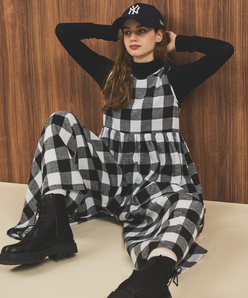 MERLOT（メルロー）の「ギンガムチェックオールインワン（つなぎ/オールインワン・レディース・グリーン/ブラック/ホワイト・FREE）」の15枚目の写真