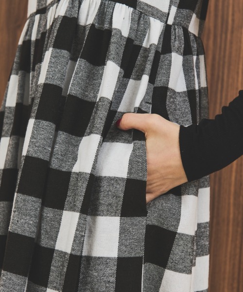 MERLOT（メルロー）の「ギンガムチェックオールインワン（つなぎ/オールインワン・レディース・グリーン/ブラック/ホワイト・FREE）」の16枚目の写真