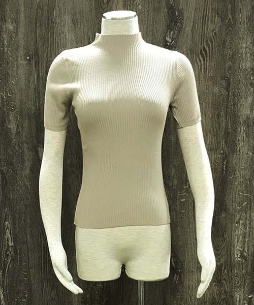 Primazel（プリマゼル）の「モックネック半袖リブサマーニットトップス（ニット/セーター・レディース・ブラック/ブラウン系その他/ライトベージュ・M）」の14枚目の写真