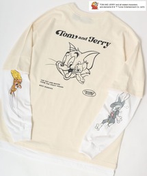 Tom＆Jerry（トムアンドジェリー）の「Tom and Jerry/トムとジェリー オーバーサイズ 袖 バックプリント フェイクレイヤード ロンT 長袖Tシャツ レディース メンズ（Tシャツ/カットソー）」