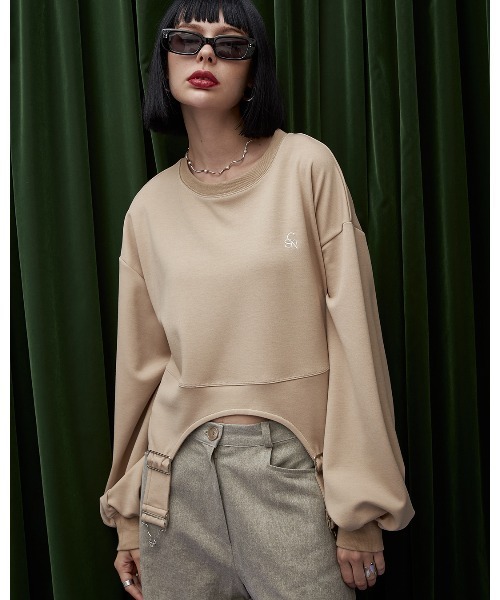 casane（カサネ）の「イレギュラーヘムプルオーバー（スウェット・レディース・ブラック/ベージュ/ライトグリーン・FREE）」の5枚目の写真