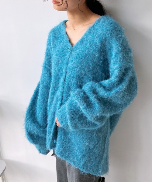 AS KNOW AS plus(アズノゥアズプラス)の「☆BIGシルエット シャギーVネックカーディガン(カーディガン/ボレロ・レディース・オレンジ/ブルー/ミント/パープル/グレー/ピンク・FREE)」の19枚目の写真