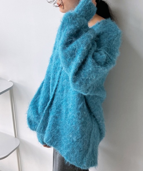 AS KNOW AS plus(アズノゥアズプラス)の「☆BIGシルエット シャギーVネックカーディガン(カーディガン/ボレロ・レディース・オレンジ/ブルー/ミント/パープル/グレー/ピンク・FREE)」の20枚目の写真