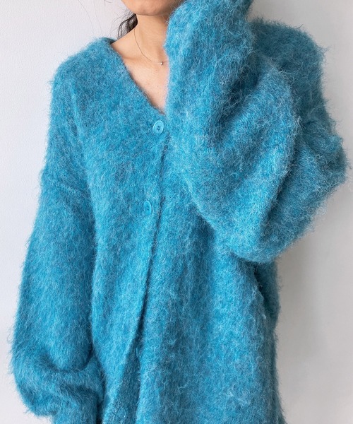 AS KNOW AS plus(アズノゥアズプラス)の「☆BIGシルエット シャギーVネックカーディガン(カーディガン/ボレロ・レディース・オレンジ/ブルー/ミント/パープル/グレー/ピンク・FREE)」の21枚目の写真