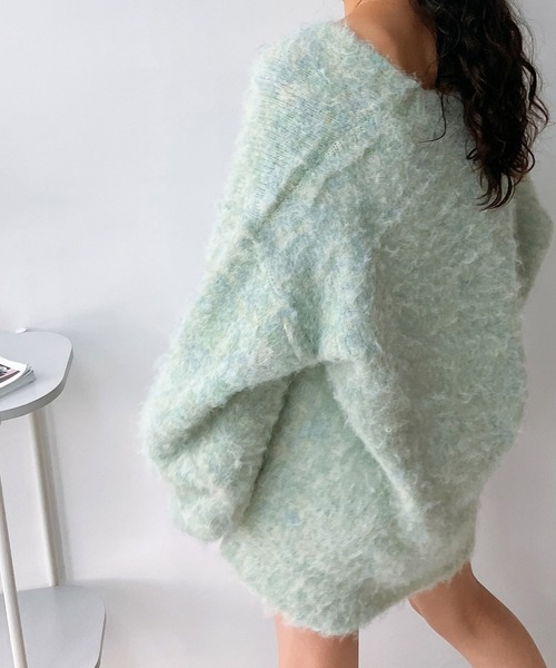 AS KNOW AS plus(アズノゥアズプラス)の「☆BIGシルエット シャギーVネックカーディガン(カーディガン/ボレロ・レディース・オレンジ/ブルー/ミント/パープル/グレー/ピンク・FREE)」の18枚目の写真