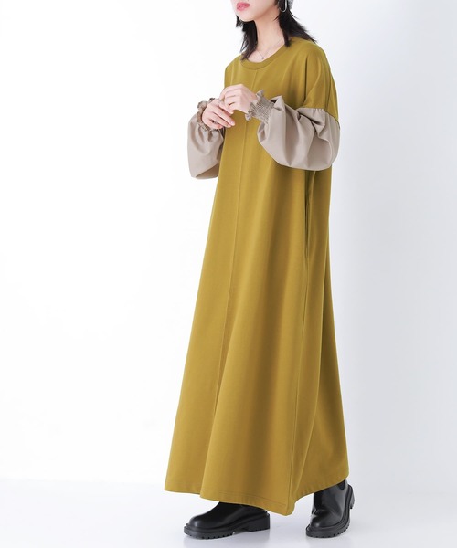 n'OrLABEL（ノアールレーベル）の「『バイカラー異素材ドッキングワンピース』（ワンピース・レディース・マスタード/ネイビー/ブラック・FREE）」の3枚目の写真