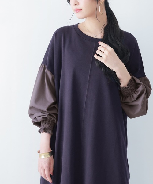 n'OrLABEL（ノアールレーベル）の「『バイカラー異素材ドッキングワンピース』（ワンピース・レディース・マスタード/ネイビー/ブラック・FREE）」の10枚目の写真