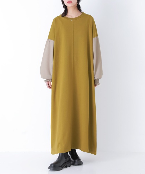 n'OrLABEL（ノアールレーベル）の「『バイカラー異素材ドッキングワンピース』（ワンピース・レディース・マスタード/ネイビー/ブラック・FREE）」の5枚目の写真