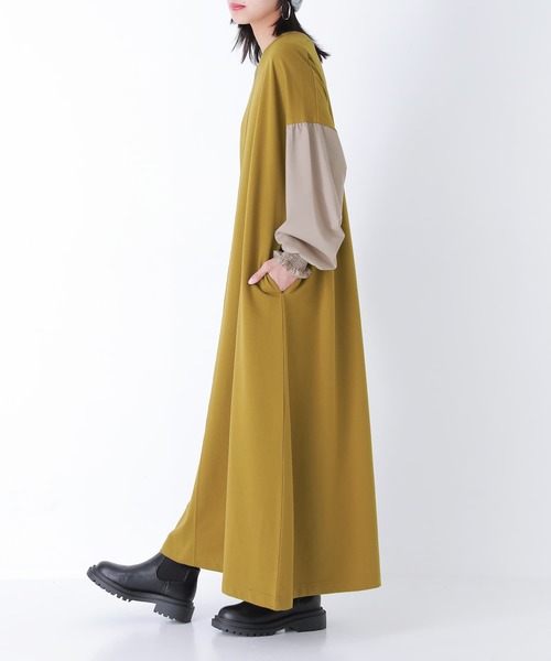 n'OrLABEL（ノアールレーベル）の「『バイカラー異素材ドッキングワンピース』（ワンピース・レディース・マスタード/ネイビー/ブラック・FREE）」の6枚目の写真