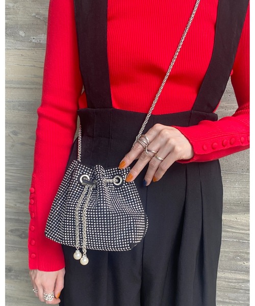 She's Closet（シーズクローゼット）の「キラキラビジューチェーンミニショルダーバッグ（ショルダーバッグ・レディース・シルバー/ブラック/ベージュ/グリーン/ピンク/オフホワイト・FREE）」の14枚目の写真