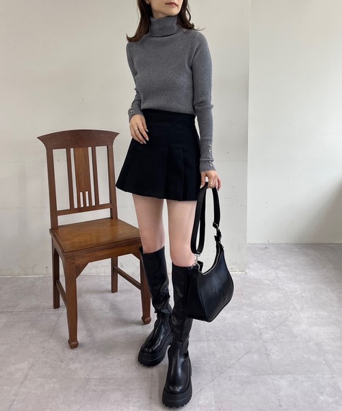 one after another NICE CLAUP(ワンアフターアナザーナイスクラップ)の「ボックスプリーツミニスカパン(スカート・レディース・ベージュ/グレー系その他/ブラック/インディゴブルー・FREE)」の10枚目の写真