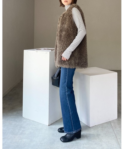 She's Closet(シーズクローゼット)の「フィンガーホール指穴あき長袖ボーダー柄起毛タートルネックカットソートップス(Tシャツ/カットソー・レディース・グレー/ホワイト/テラコッタ/アイボリー/ブラック・FREE)」の22枚目の写真