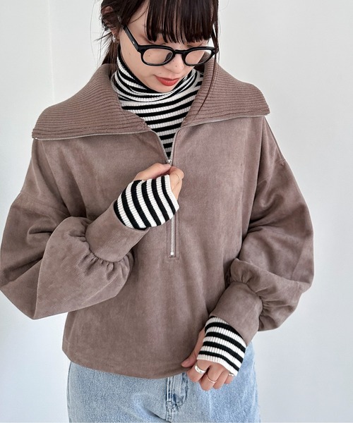 EPIMI E'PIMMY（エピミエピミー）の「スエードポンチハーフジッププルオーバー（Tシャツ/カットソー・レディース・アイボリー/モカ/チャコールグレー・MEDIUM）」の3枚目の写真