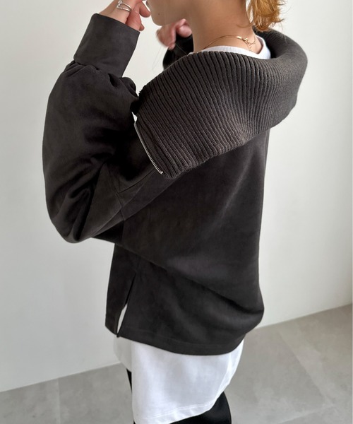 EPIMI E'PIMMY（エピミエピミー）の「スエードポンチハーフジッププルオーバー（Tシャツ/カットソー・レディース・アイボリー/モカ/チャコールグレー・MEDIUM）」の6枚目の写真