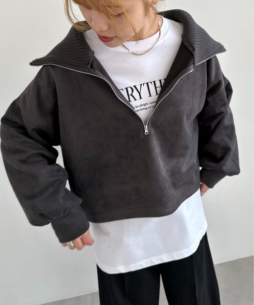 EPIMI E'PIMMY（エピミエピミー）の「スエードポンチハーフジッププルオーバー（Tシャツ/カットソー・レディース・アイボリー/モカ/チャコールグレー・MEDIUM）」の7枚目の写真