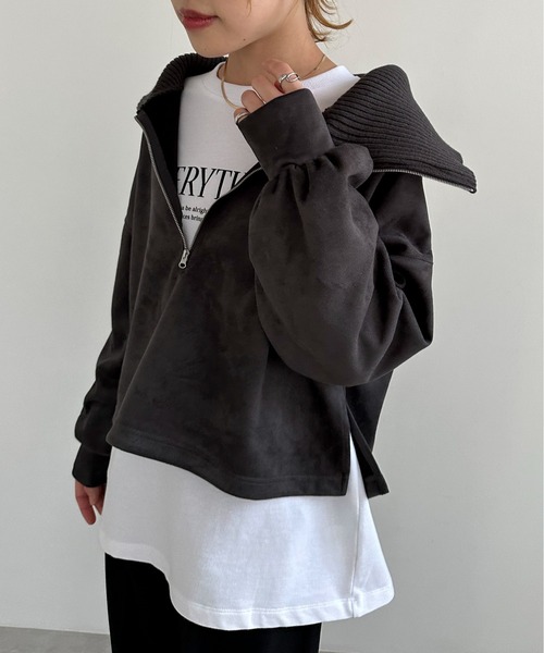 EPIMI E'PIMMY（エピミエピミー）の「スエードポンチハーフジッププルオーバー（Tシャツ/カットソー・レディース・アイボリー/モカ/チャコールグレー・MEDIUM）」の8枚目の写真