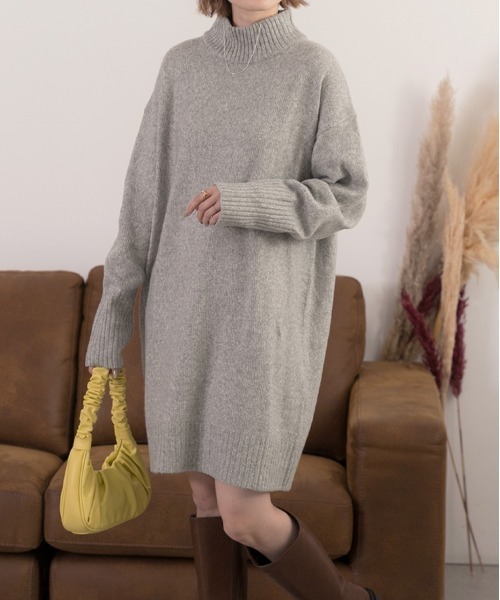 ad thie(アドティエ)の「メランジニット ミドルネックワンピース(ワンピース・レディース・アイボリー/ベージュ/ブルー/ピンク/ブラック/杢グレー・FREE)」の1枚目の写真